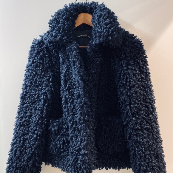 Zara Jackets & Blazers - ZARA SOFT FAUX FAIR JACKET COAT S navy